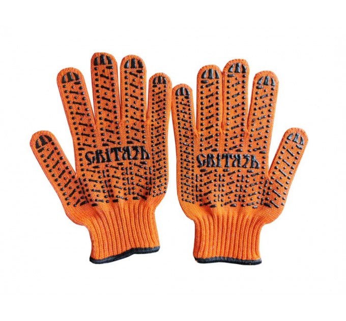 Перчатки трикотажные ХБ / ПЭ, 7 класс, 10 размер, оранжевый цвет + логотип Свитязь