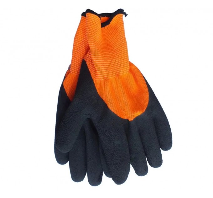 Перчатки трикотажные оранжевые латексное покрытие  (WE2135)