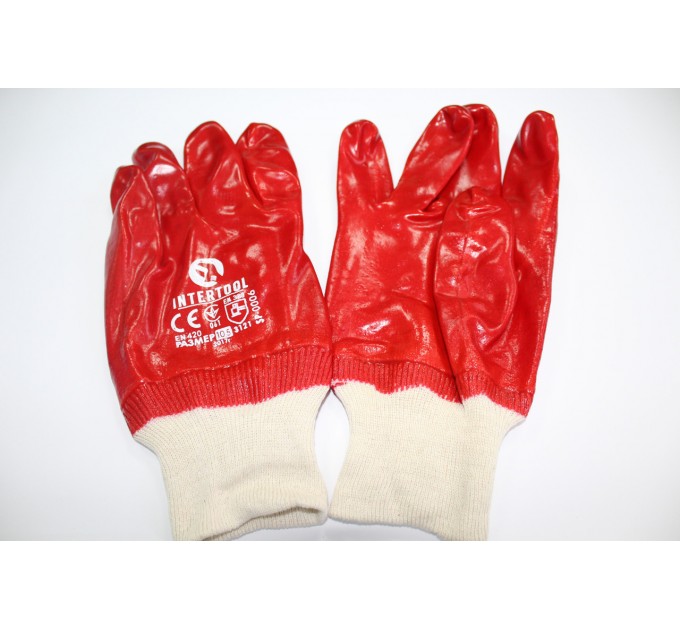 Перчатки маслобензостойкие красные (полный облив) (WE2111)